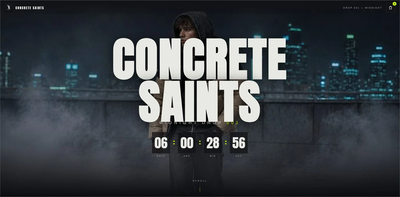 CONCRETE SAINTS — אתר דרופ לאופנת רחוב שנבנה בפיקסליו